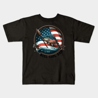 Vintage Usa Flag Fathers Day Fishing Reel Cool black Kids T-Shirt